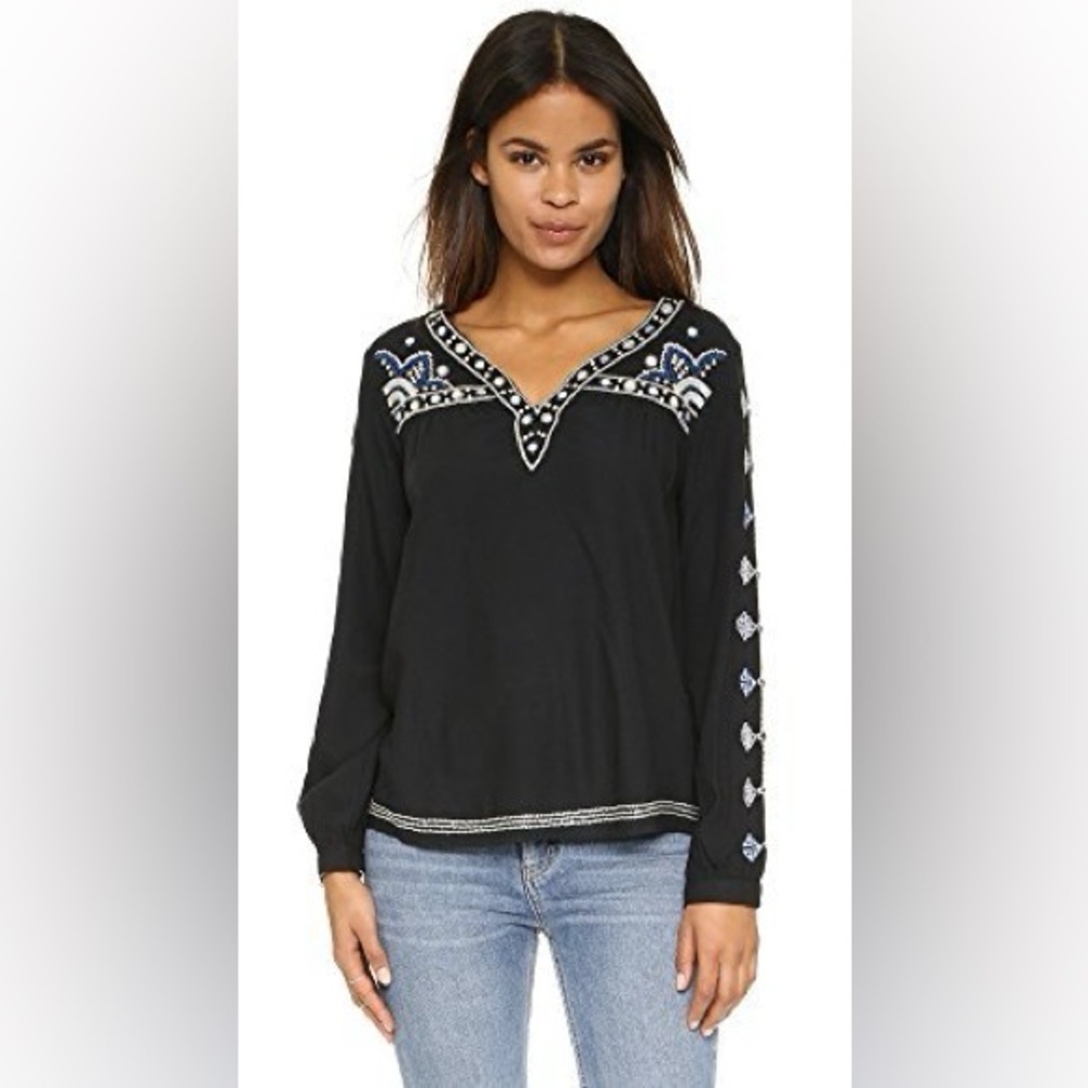 Velvet Chantel Embroidered Vneck Blouse Top Navy Blue size Medium